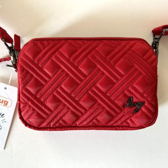 Lug Coupe 2 Convertible Crossbody Bag Poppy Red with Houndstooth Interior - Picture 1 of 6